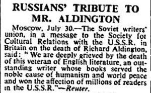Russians' tribute to Richard Aldington - Reuter 30 July 1962